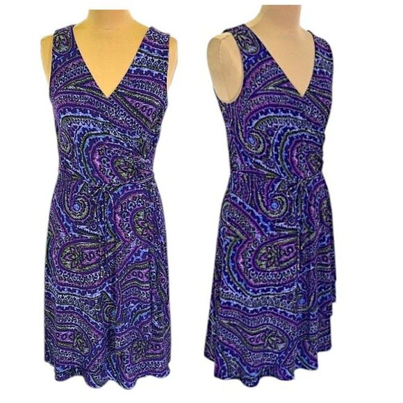 Lauren Ralph Lauren Vibrant Purple Paisley Wrap Dress Size Small - Picture 1 of 12